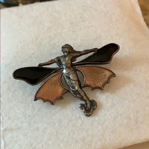 Vintage  Art Noveau Enamel Brooch Winged Lady